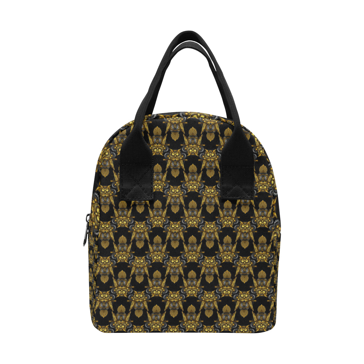 Steampunk Gold Owl Design Themed Print Insulated Lunch Bag