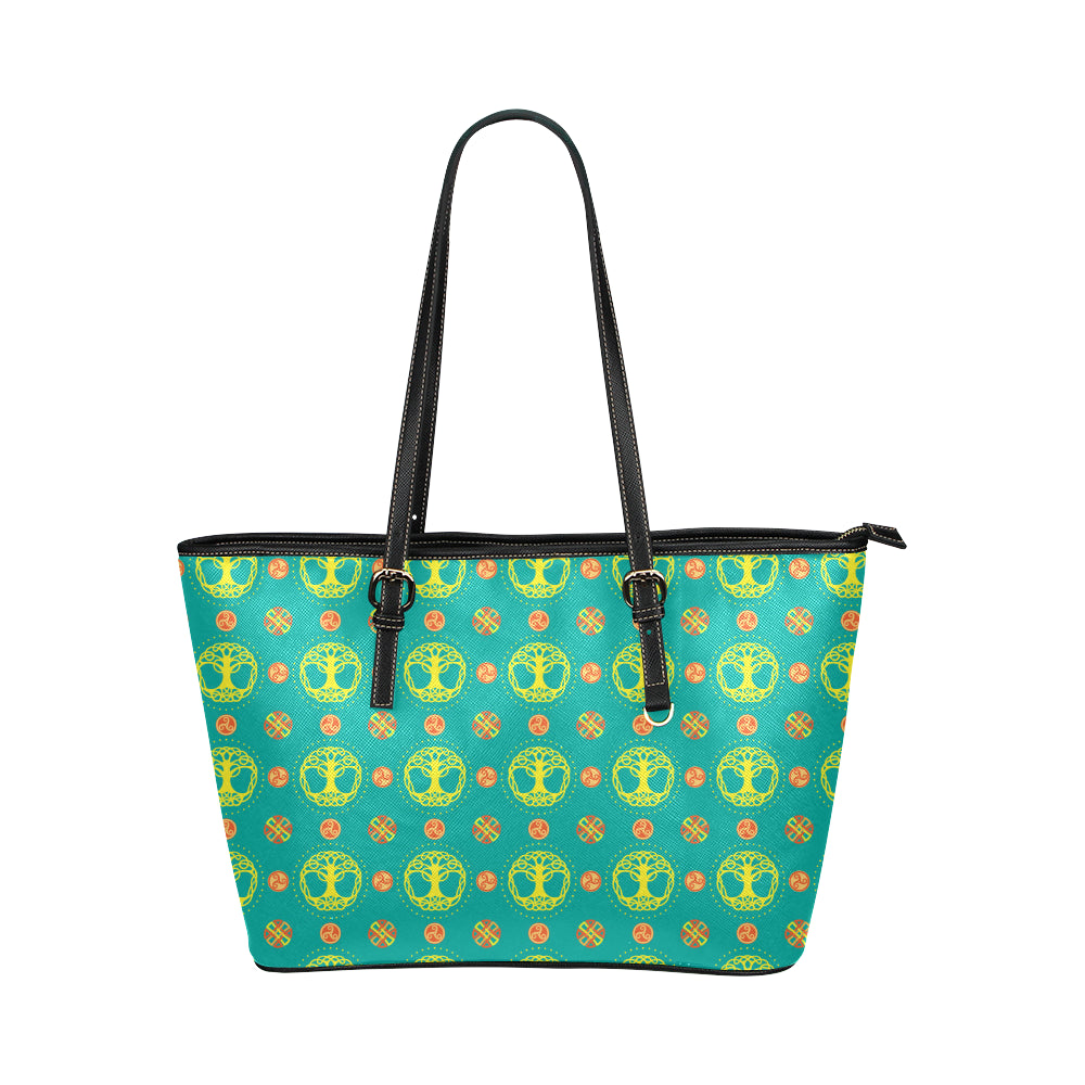 Celtic Tree of Life Print Pattern Leather Tote Bag