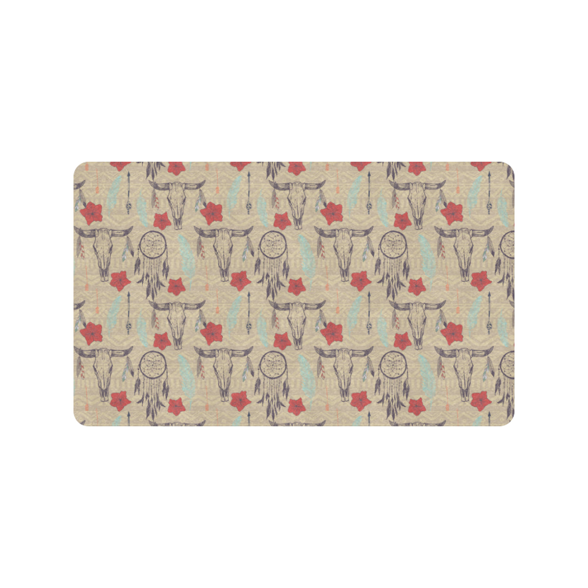 Native Buffalo Head Themed Design Print Rubber Doormat