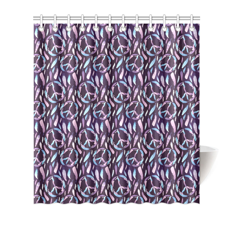 Peace Sign Feather Design Print Shower Curtain