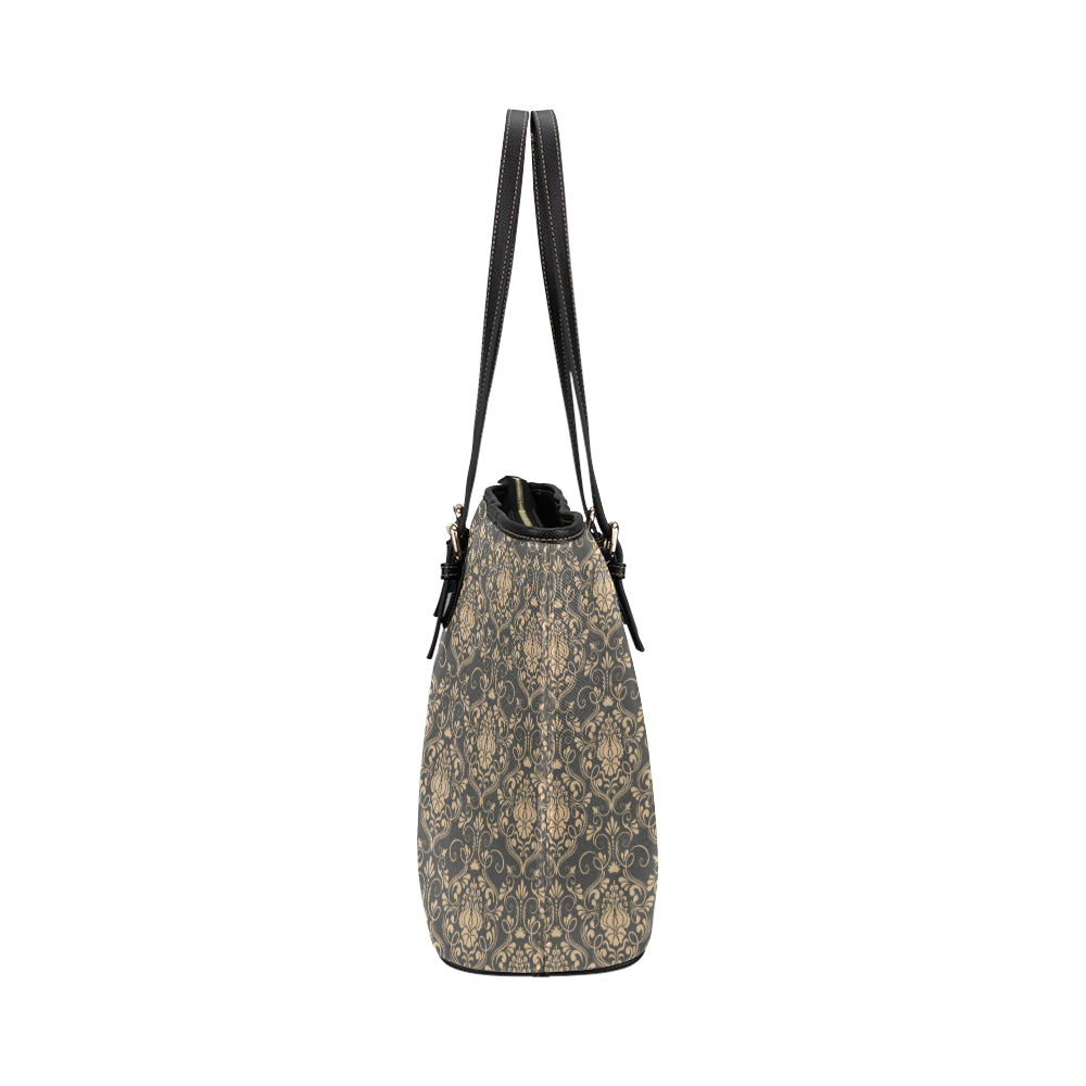 Damask Elegant Luxury Print Pattern Leather Tote Bag