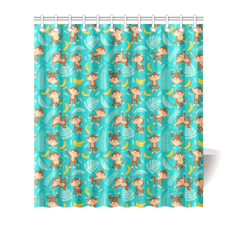 Monkey Happy Design Themed Print Shower Curtain