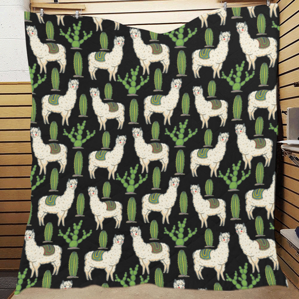 Llama Cactus Pattern Print Design 011 Premium Quilt