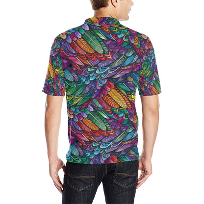 Feather Multicolor Design Print Men Polo Shirt