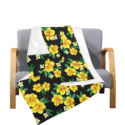 Yellow Hibiscus Pattern Print Design HB08 Premium Quilt