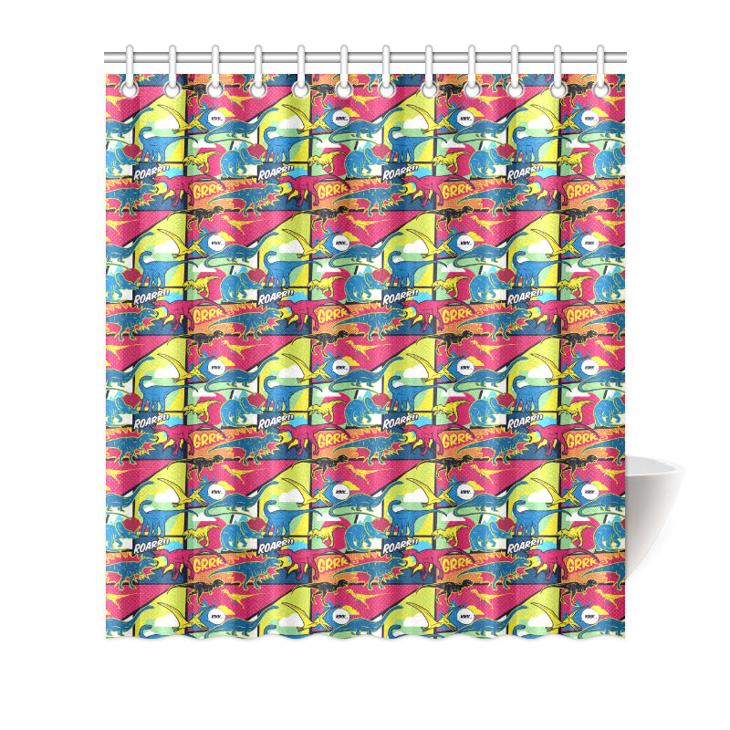 Dinosaur Comic Pop Art Style Shower Curtain