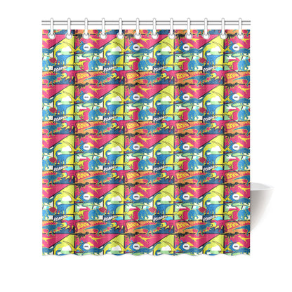 Dinosaur Comic Pop Art Style Shower Curtain