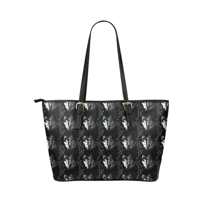 Wolf Black Dream Catcher Design Print Leather Tote Bag