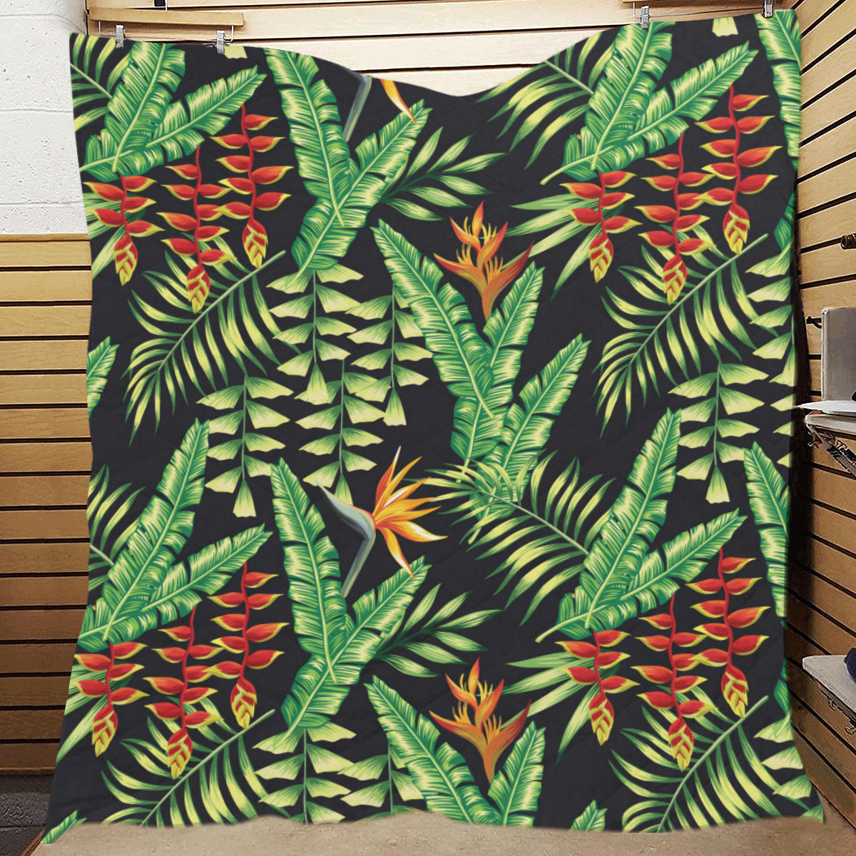 Hawaiian Flower Tropical Palm Leaves Premium Quilt