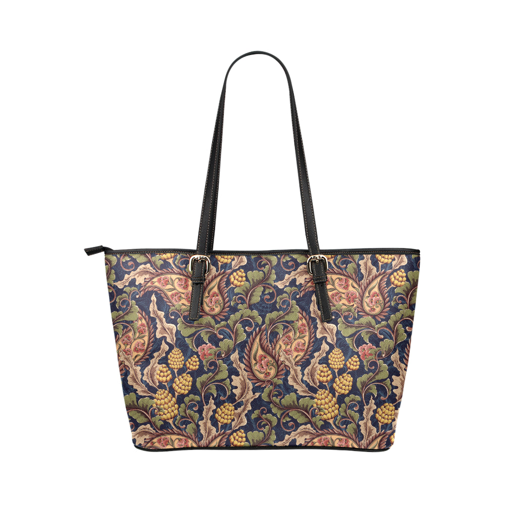 Floral Vintage Classic Print Leather Tote Bag