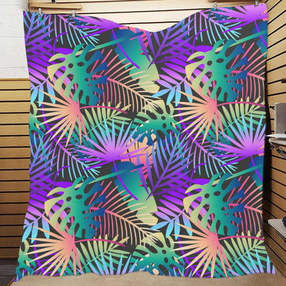 Neon Flower Tropical Palm Leaves Premium Quilt