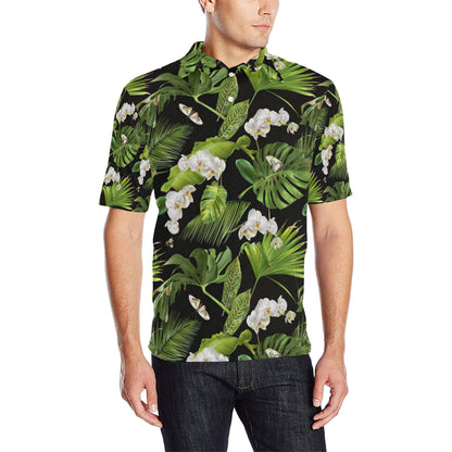 Tropical Flower Pattern Print Design TF026 Men Polo Shirt