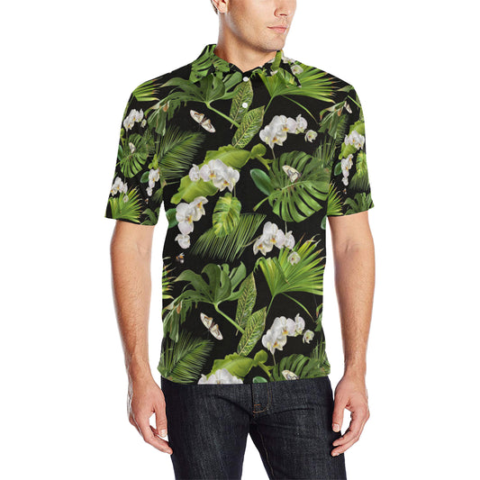Tropical Flower Pattern Print Design TF026 Men Polo Shirt