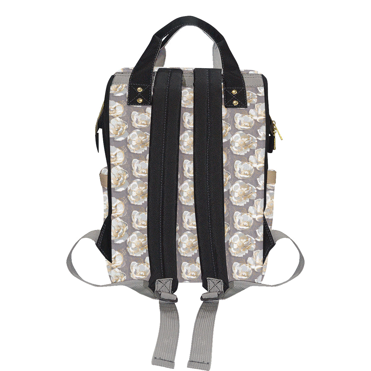 Elegant Grey Flower Print Diaper Bag Backpack