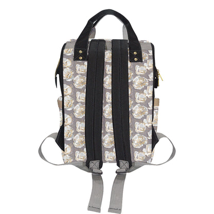 Elegant Grey Flower Print Diaper Bag Backpack