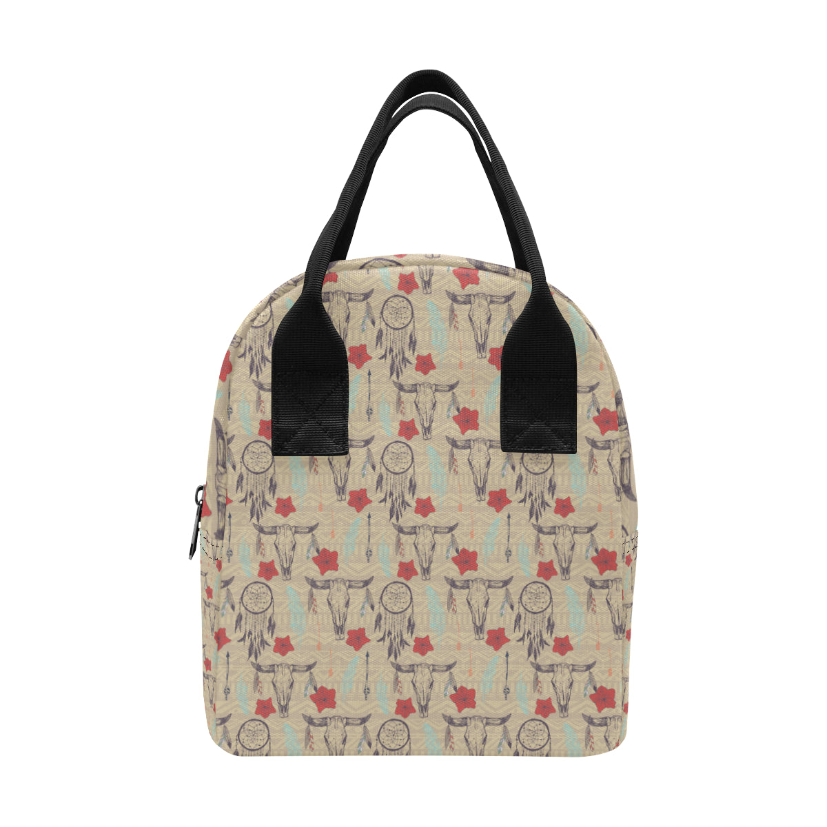 Native Buffalo Head Themed Design Print Insulated Lunch Bag