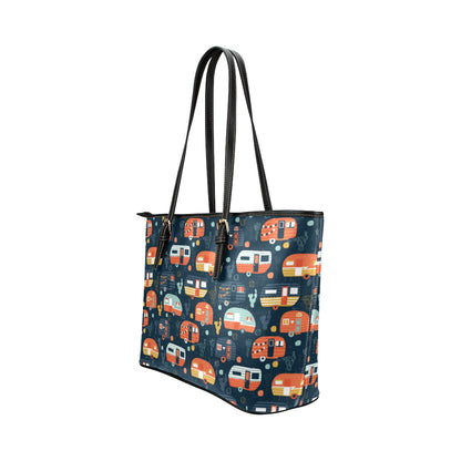 Camper Caravan Print Pattern Leather Tote Bag