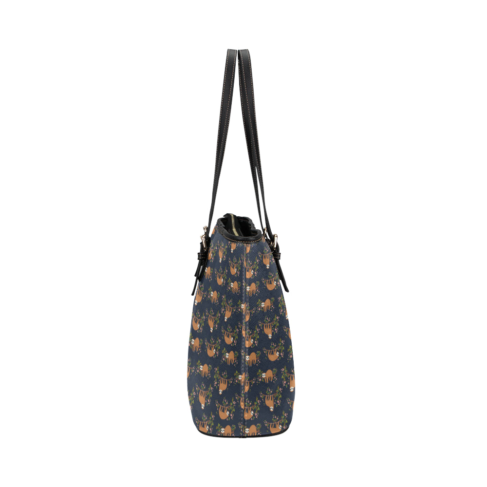 Sloth flower Design Themed Print Leather Tote Bag
