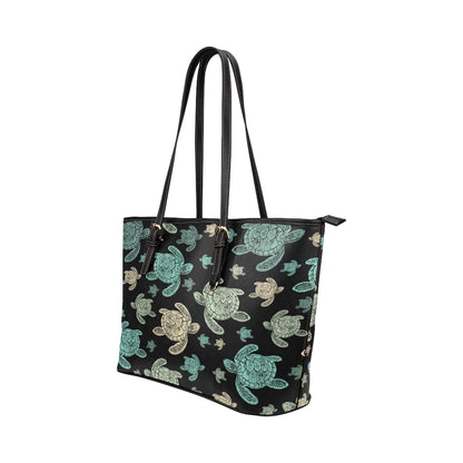 Sea Turtle Stamp Pattern Leather Tote Bag