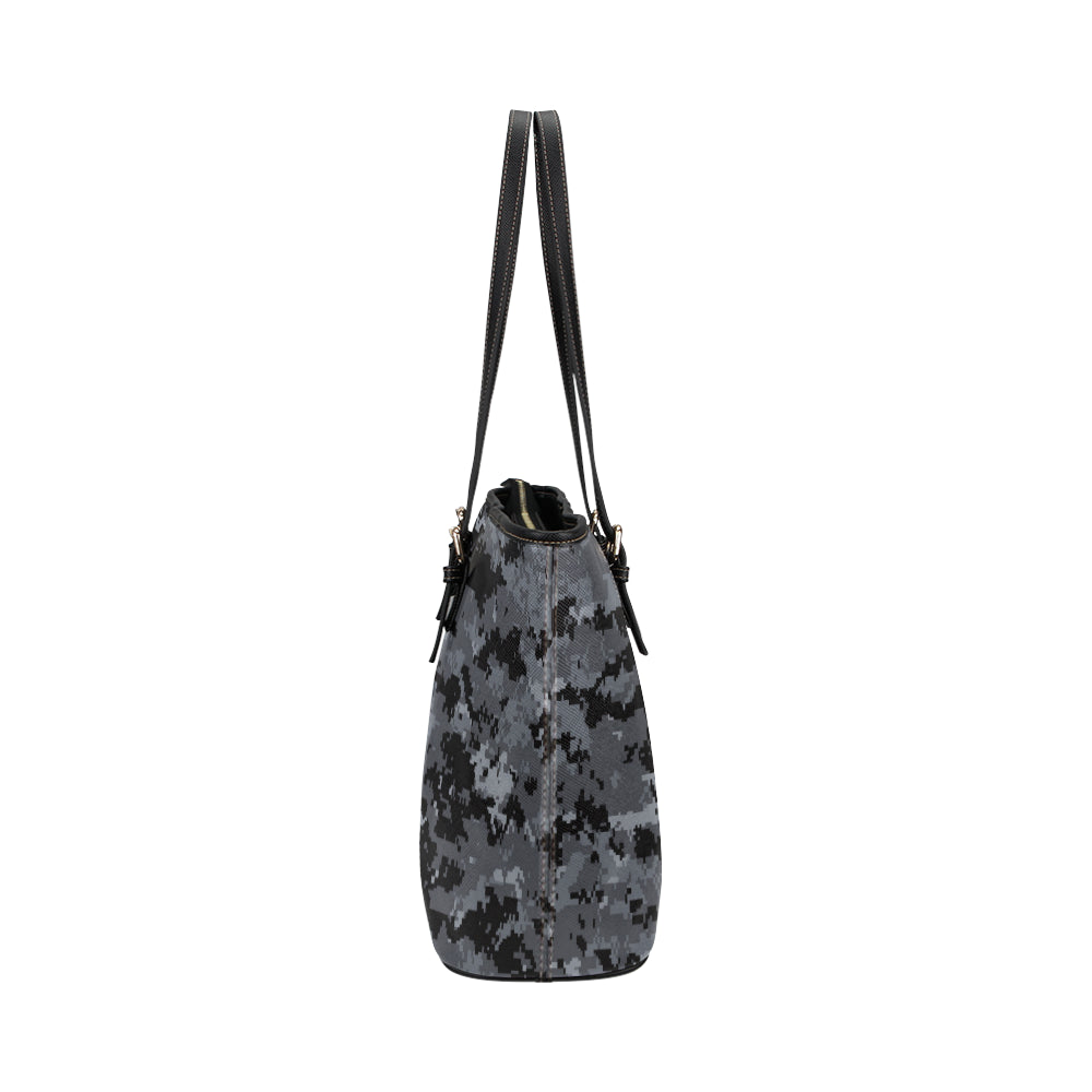 ACU Digital Black Camouflage Leather Tote Bag
