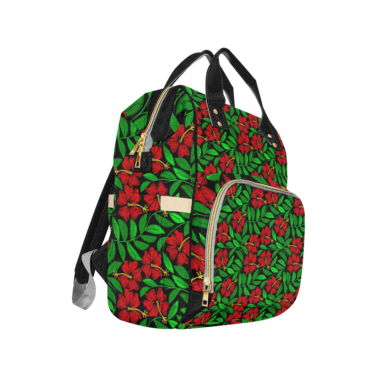 Red Hibiscus Embroidered Pattern Print Design HB03 Diaper Bag Backpack