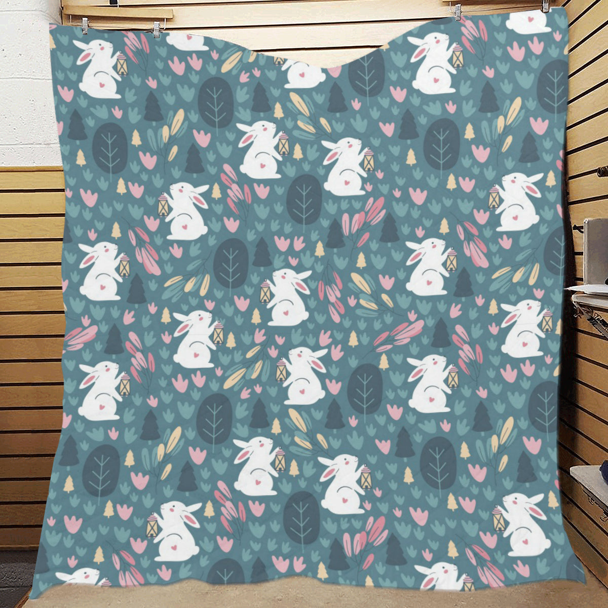 Rabbit Pattern Print Design RB013 Premium Quilt