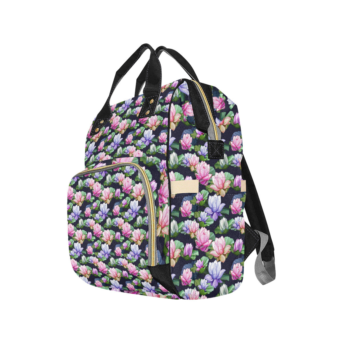 Lotus Flower Print Design Diaper Bag Backpack