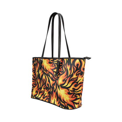 Flame Fire Design Pattern Leather Tote Bag