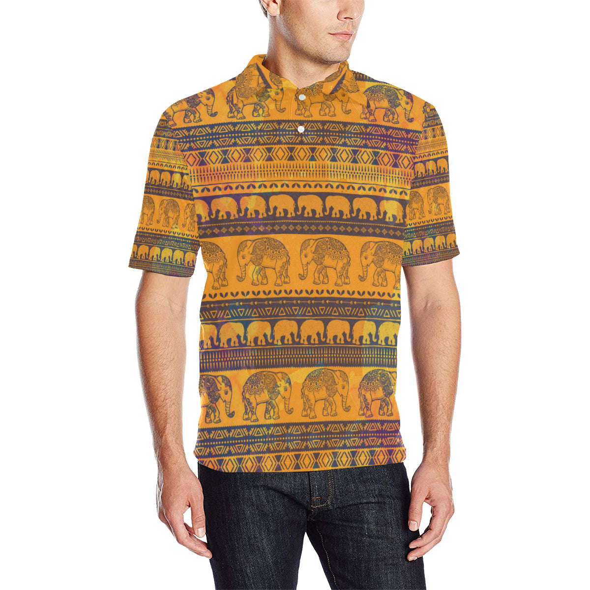 Elephant Aztec Men Polo Shirt