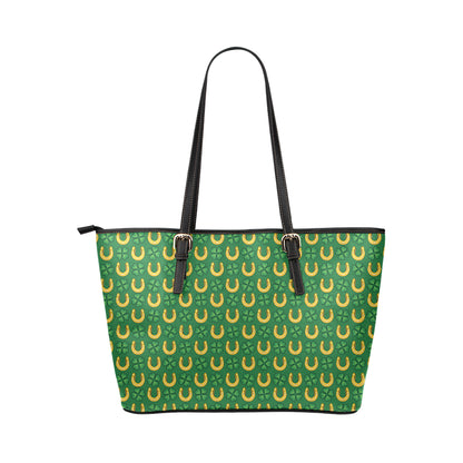 Shamrock Horseshoes Print Pattern Leather Tote Bag