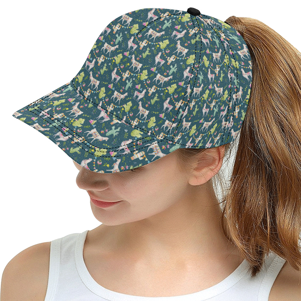Llama with Cactus Design Print Snapback Cap