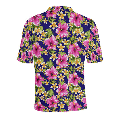 Pink Hibiscus Pattern Print Design HB027 Men Polo Shirt