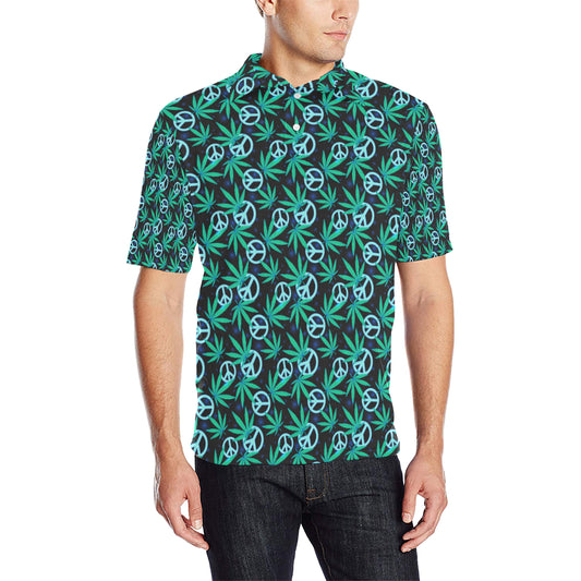 Peace Sign Themed Design Print Men Polo Shirt