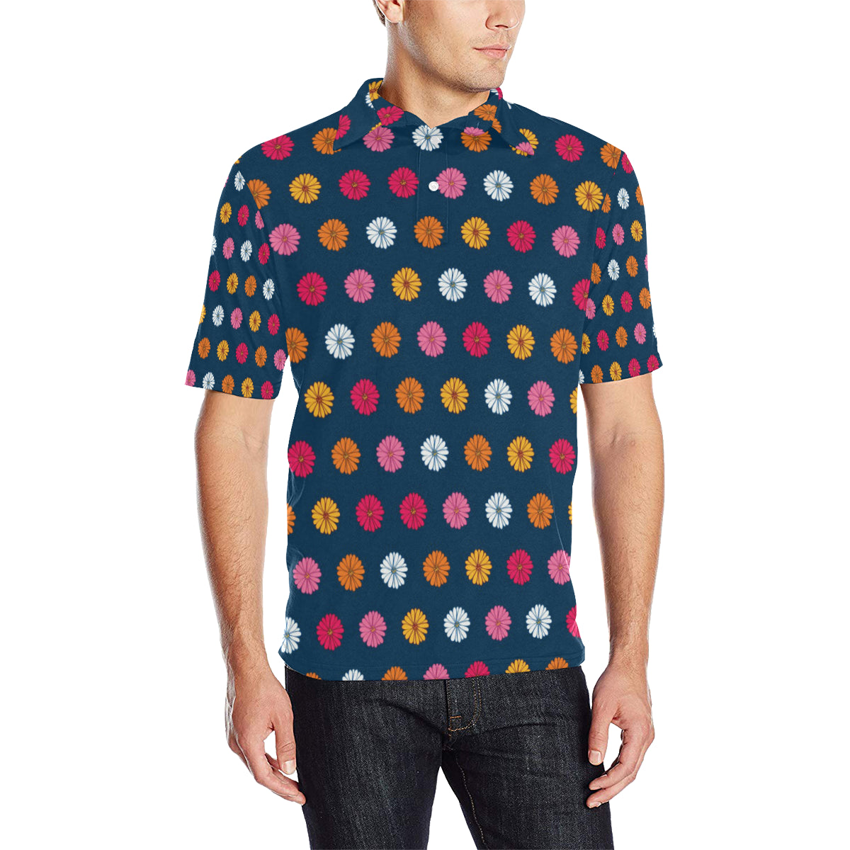 Gerberas Pattern Print Design GB06 Men Polo Shirt