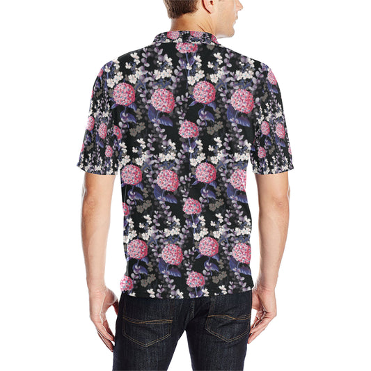 Hydrangea Pattern Print Design HD04 Men Polo Shirt