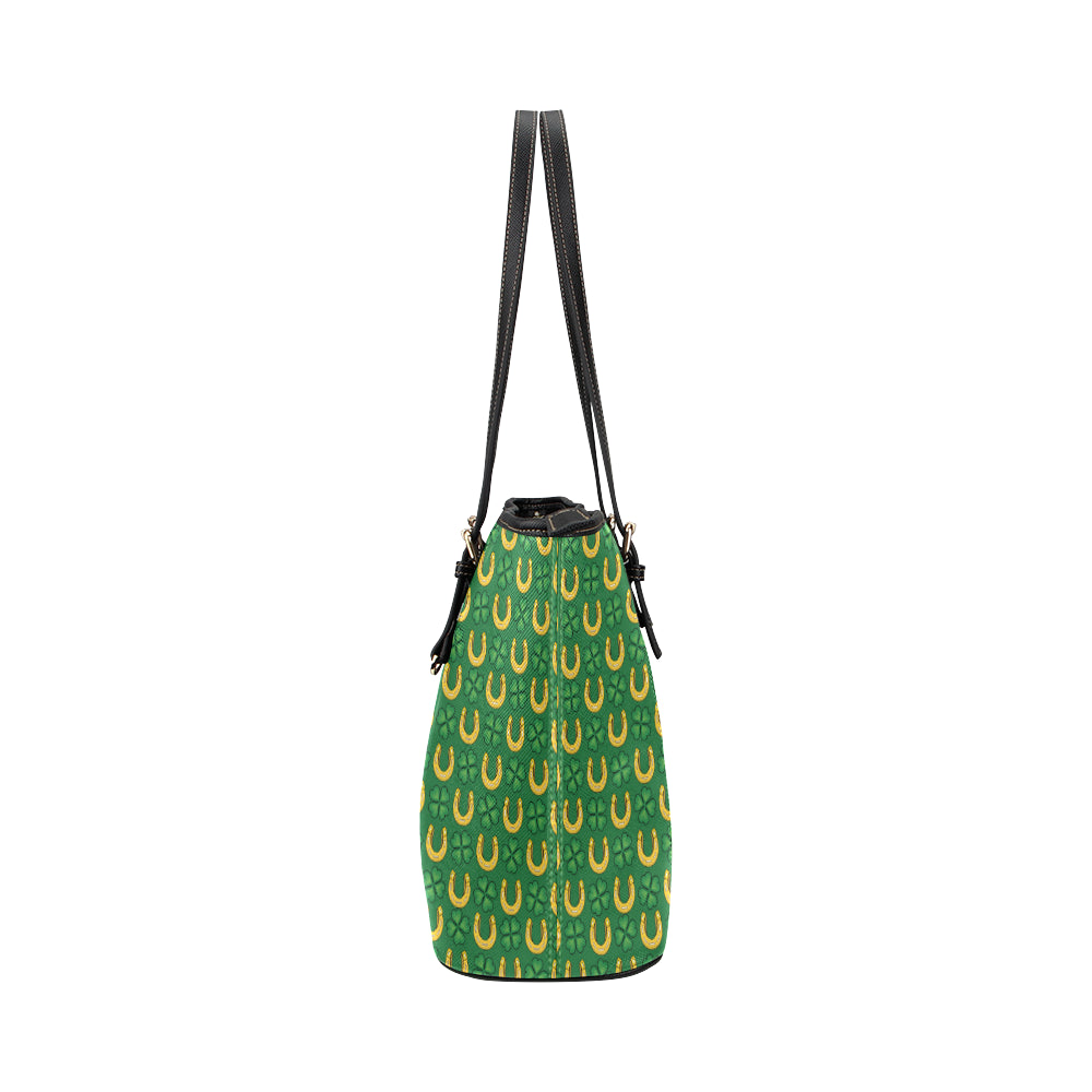 Shamrock Horseshoes Print Pattern Leather Tote Bag