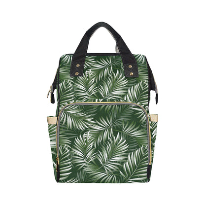 White Green Tropical Palm Leaves Diaper Bag Backpack
