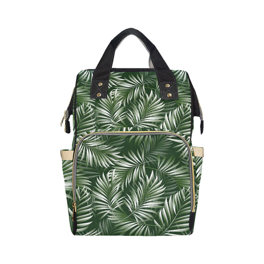 White Green Tropical Palm Leaves Diaper Bag Backpack