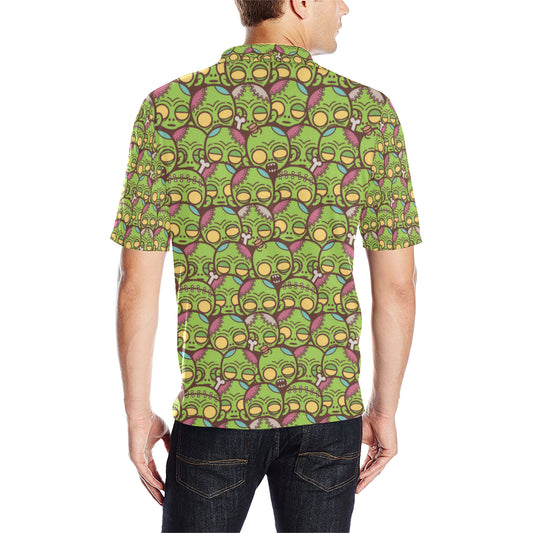 Zombie Head Design Pattern Print Men Polo Shirt