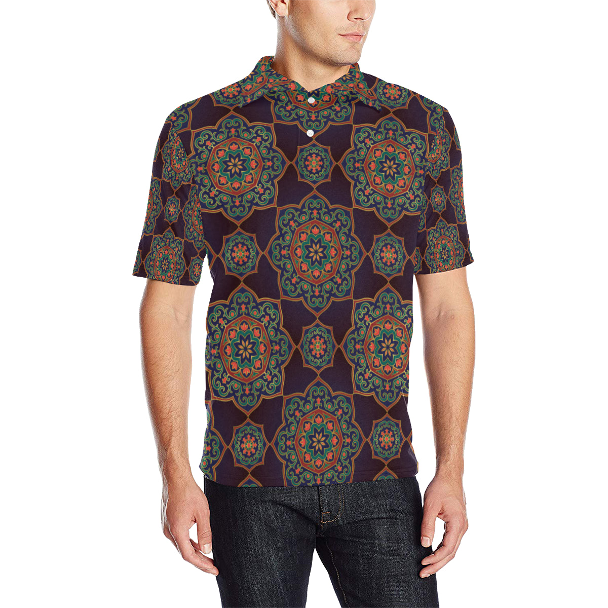 Medallion Pattern Print Design 03 Men Polo Shirt