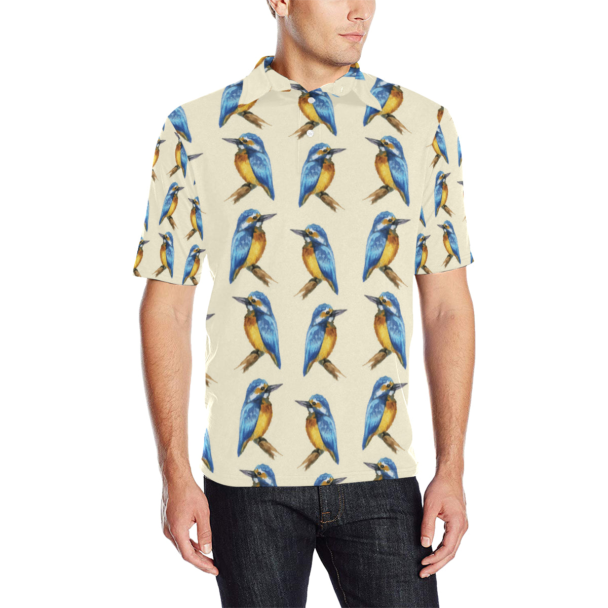 Kingfisher Pattern Print Design 01 Men Polo Shirt