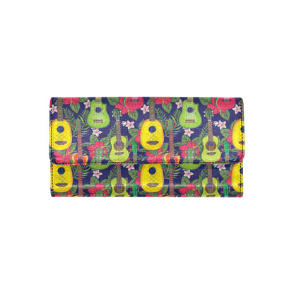 Ukulele Tropical Pattern Print Design 03 Women's Trifold Wallet