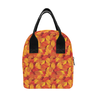 Elm Leave Autum Print Pattern Insulated Lunch Bag