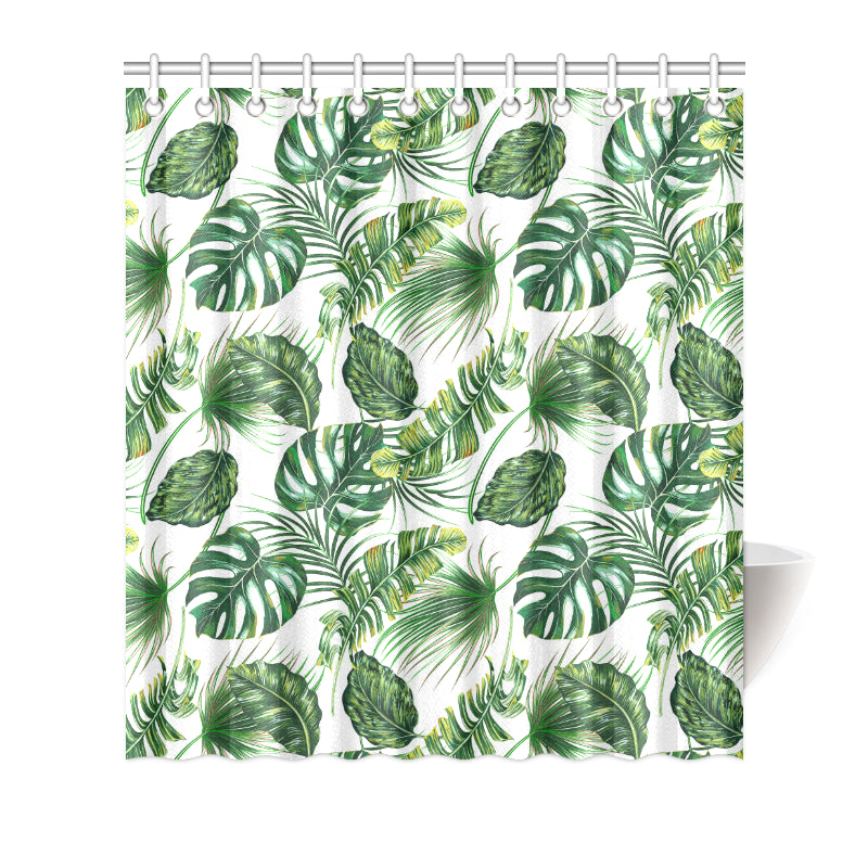 Green Pattern Tropical Palm Leaves Shower Curtain