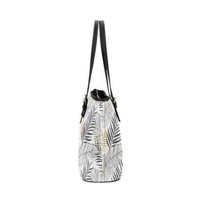 Gold Glitter Tropical Palm Leaves Leather Tote Bag