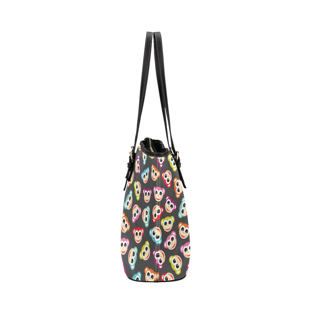Monkey Head Design Themed Print Leather Tote Bag