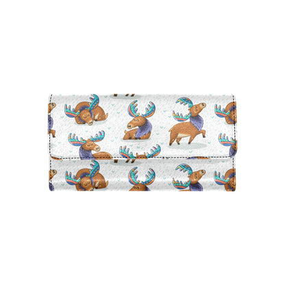 Moose Cute Pattern Print Design 01 Women's Trifold Wallet