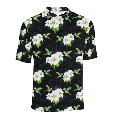 Hummingbird with Flower Pattern Print Design 03 Men Polo Shirt