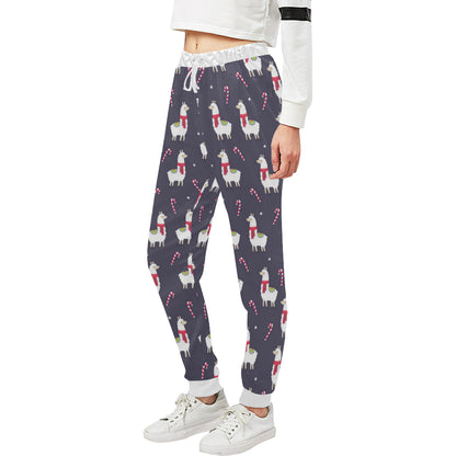 Llama with Candy Cane Themed Print Unisex Sweatpants