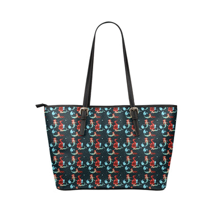 Mermaid Girl Themed Design Print Leather Tote Bag